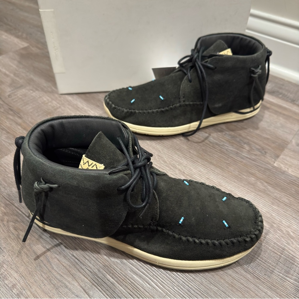 Visvim Lhamo Folk Black Suede Slip On Moccasin Loafers - Picture 2 of 16